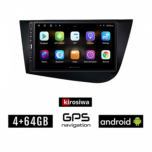 SEAT LEON (2005-2011) Android οθόνη αυτοκίνητου 4GB με GPS WI-FI (ηχοσύστημα αφής 9" ιντσών OEM Youtube Playstore MP3 USB Radio Bluetooth Mirrorlink εργοστασιακή, 4x60W, Navi, μαύρο)