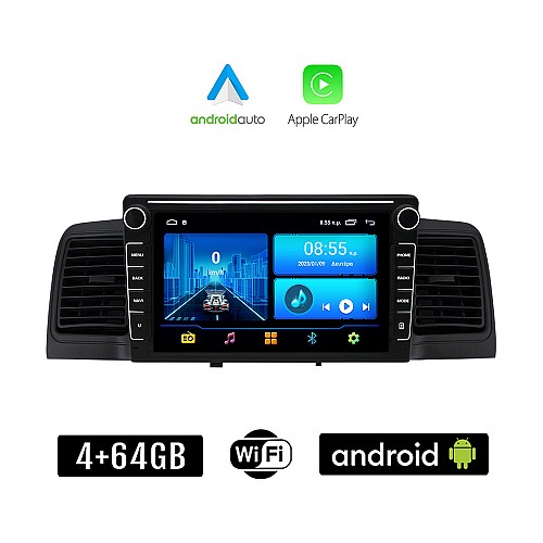 TOYOTA COROLLA (2000 - 2007) Android οθόνη αυτοκίνητου 4+64GB με GPS WI-FI με αεραγωγούς (ηχοσύστημα αφής 8" ιντσών 4GB CarPlay Android Auto Car Play Youtube Playstore MP3 USB Radio Bluetooth Mirrorlink εργοστασιακή, Navi, 4x60W μαύρο)