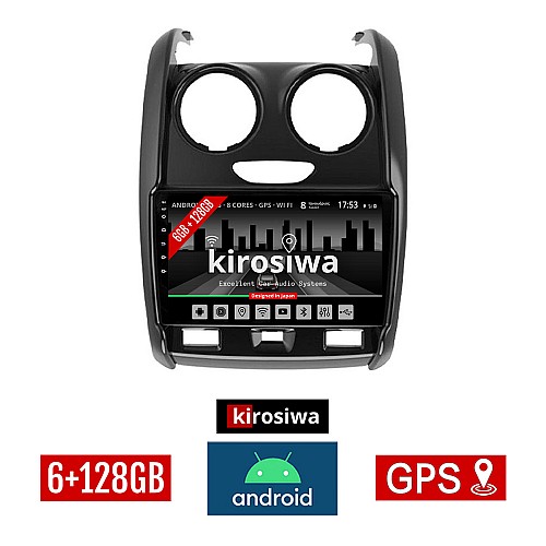 KIROSIWA 6+128GB DACIA DUSTER (2012 - 2019) Android οθόνη αυτοκίνητου 6GB με GPS WI-FI (ηχοσύστημα αφής 9" ιντσών OEM Youtube Playstore MP3 USB Radio Bluetooth Mirrorlink DSP Apple Carplay Android Auto 4x60W, AUX)
