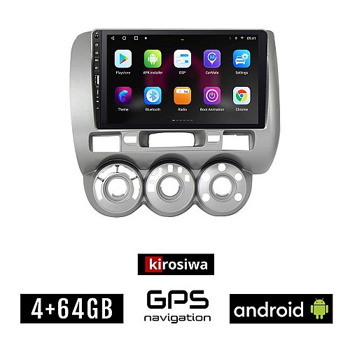 HONDA JAZZ 2002-2008 Android οθόνη αυτοκίνητου 4GB με GPS WI-FI (ηχοσύστημα αφής 9" ιντσών OEM Youtube Playstore MP3 USB Radio Bluetooth Mirrorlink εργοστασιακή, 4x60W, Navi)
