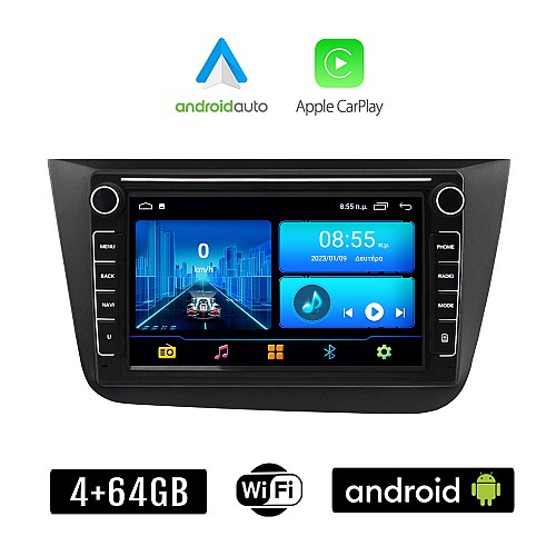 SEAT ALTEA (2004-2015) Android οθόνη αυτοκίνητου 4+64GB με GPS WI-FI (ηχοσύστημα αφής 8" ιντσών 4GB CarPlay Android Auto Car Play Youtube Playstore MP3 USB Radio Bluetooth Mirrorlink εργοστασιακή, 4x60W, Navi, μαύρο)