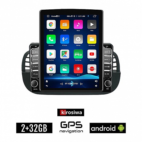 KIROSIWA FIAT 500 (2008 - 2015) Android οθόνη αυτοκίνητου 2GB με GPS WI-FI (ηχοσύστημα αφής 9.7" ιντσών OEM Youtube Playstore MP3 USB Radio Bluetooth Mirrorlink εργοστασιακή, 4x60W, AUX, μαύρη)