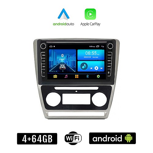 SKODA OCTAVIA 5 (2005 - 2012) Android οθόνη αυτοκίνητου 4+64GB με GPS WI-FI (Mk2 ηχοσύστημα αφής 8" ιντσών 4GB CarPlay Android Auto Car Play Youtube Playstore MP3 USB Radio Bluetooth Mirrorlink εργοστασιακή, 4x60W, ασημί)