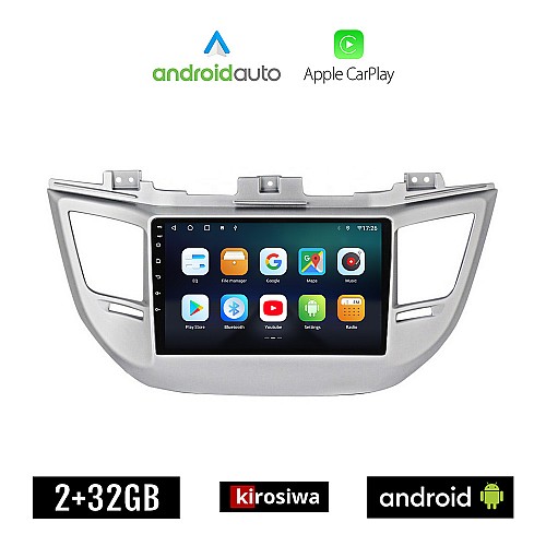 KIROSIWA HYUNDAI TUCSON 2015-2019 Android οθόνη αυτοκίνητου με GPS WI-FI 2GB (ηχοσύστημα αφής 9" ιντσών OEM Android Auto Apple Carplay Youtube Playstore MP3 USB Radio Bluetooth Mirrorlink εργοστασιακή, 4x60W, AUX)