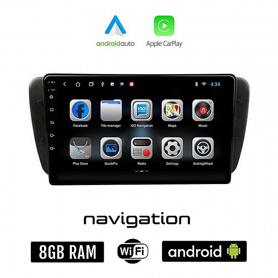 SEAT IBIZA (2008 - 2015) Android οθόνη αυτοκίνητου 8GB + 128GB με GPS WI-FI (ηχοσύστημα αφής 9" ιντσών OEM Android Auto Apple Carplay Youtube Playstore MP3 USB Radio Bluetooth Mirrorlink εργοστασιακή, 4x60W)