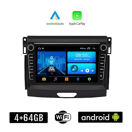 FORD RANGER 2015 - 2018 Android οθόνη αυτοκίνητου 4+64GB με GPS WI-FI (ηχοσύστημα αφής 8" ιντσών 4GB CarPlay Android Auto Car Play Youtube Playstore MP3 USB Radio Bluetooth Mirrorlink εργοστασιακή, 4x60W, Navi)