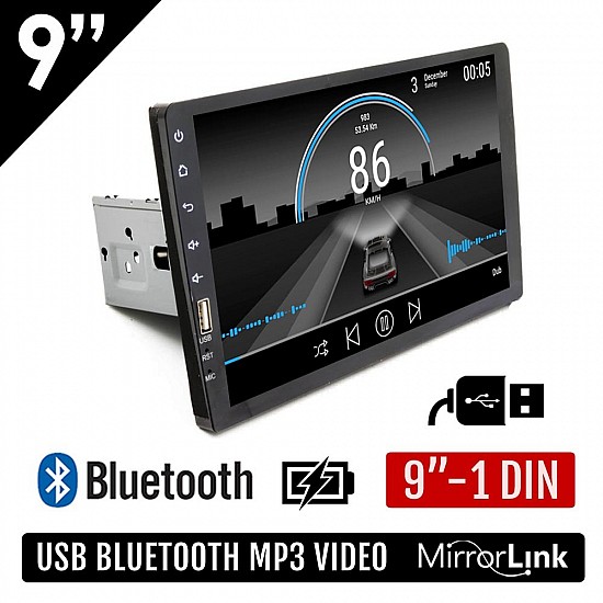 Οθόνη αυτοκινήτου 1-DIN 9" ιντσών USB MP3 Bluetooth Mirrorlink (Ελληνικό μενού multimedia οθόνη αφής MP5 ηχοσύστημα αυτοκινήτου 1DIN Universal 4x65 Watt) A9151