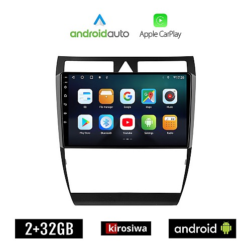 KIROSIWA AUDI A6 (1998-2005) Android οθόνη αυτοκίνητου 2GB με GPS WI-FI (ηχοσύστημα αφής 9" ιντσών OEM Android Auto Apple Carplay Youtube Playstore MP3 USB Radio Bluetooth Mirrorlink εργοστασιακή, 4x60W, AUX)