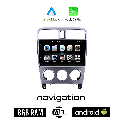 SUBARU IMPREZA (2002-2008) Android οθόνη αυτοκίνητου 8GB + 128GB με GPS WI-FI (ηχοσύστημα αφής 9" ιντσών OEM Android Auto Apple Carplay Youtube Playstore MP3 USB Radio Bluetooth Mirrorlink εργοστασιακή, 4x60W)