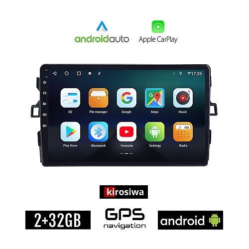 KIROSIWA TOYOTA AURIS (2007-2012) Android οθόνη αυτοκίνητου 2GB με GPS WI-FI (ηχοσύστημα αφής 9" ιντσών Android Auto Apple Carplay Youtube Playstore MP3 USB Radio Bluetooth Mirrorlink εργοστασιακή, AUX, 4x60W)