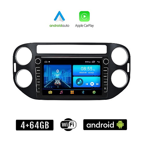 Volkswagen VW TIGUAN (2009 - 2016) Android οθόνη αυτοκίνητου 4+64GB με GPS WI-FI (ηχοσύστημα αφής 8" ιντσών 4GB CarPlay Android Auto Car Play Youtube Playstore MP3 USB Radio Bluetooth Mirrorlink μαύρο, 4x60W)