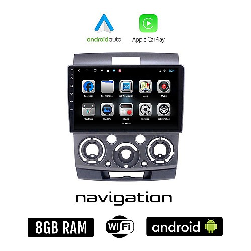 FORD RANGER 2007-2011 Android οθόνη αυτοκίνητου 8GB + 128GB με GPS WI-FI (ηχοσύστημα αφής 9" ιντσών OEM Android Auto Apple Carplay Youtube Playstore MP3 USB Radio Bluetooth Mirrorlink εργοστασιακή, 4x60W)