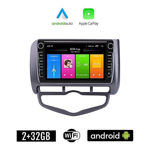 HONDA JAZZ (2002-2008) CLIMA Android οθόνη αυτοκίνητου 2GB με GPS WI-FI (ηχοσύστημα αφής 8" ιντσών Apple CarPlay Android Auto Car Play Youtube Playstore MP3 USB Radio Bluetooth Mirrorlink εργοστασιακή, 4x60W, Navi)