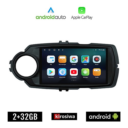 KIROSIWA TOYOTA YARIS (2011 - 2020) Android οθόνη αυτοκίνητου 2GB με GPS WI-FI (ηχοσύστημα αφής 9" ιντσών OEM Android Auto Apple Carplay Youtube Playstore MP3 USB Radio Bluetooth Mirrorlink εργοστασιακή, μαύρο 4 x 60W, AUX)