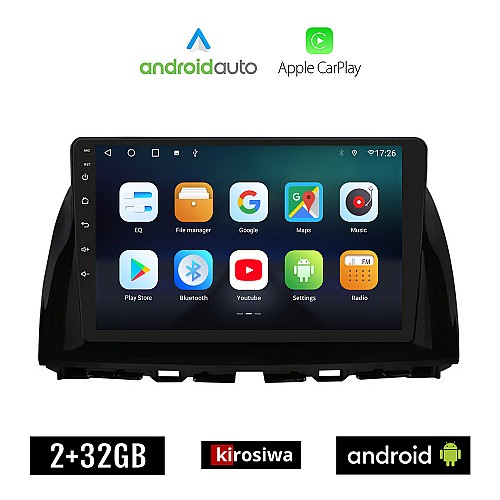 KIROSIWA MAZDA CX-5 (2013-2017) Android οθόνη αυτοκίνητου 2GB με GPS WI-FI (ηχοσύστημα αφής 10" ιντσών OEM Android Auto Apple Carplay Youtube Playstore MP3 USB Radio Bluetooth Mirrorlink εργοστασιακή, 4x60W, AUX)
