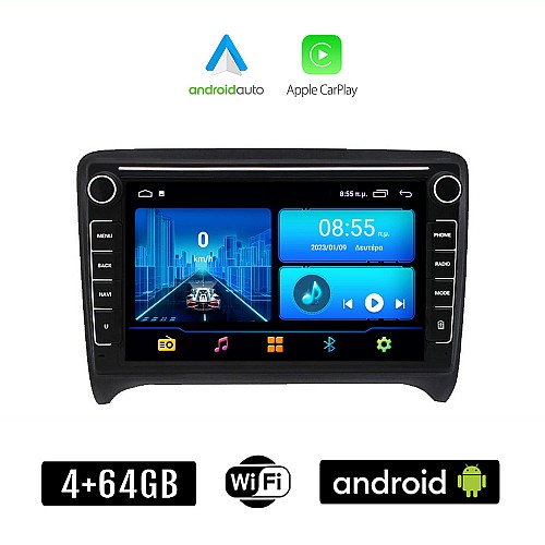 AUDI TT (2007 - 2015) Android οθόνη αυτοκίνητου 4+64GB με GPS WI-FI (ηχοσύστημα αφής 8" ιντσών 4GB CarPlay Android Auto Car Play Youtube Playstore MP3 USB Radio Bluetooth Mirrorlink εργοστασιακή, 4x60W, Navi)