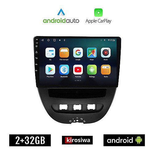 KIROSIWA TOYOTA AYGO (2005 - 2014) Android οθόνη αυτοκίνητου 2GB με GPS WI-FI (ηχοσύστημα αφής 10" ιντσών OEM Android Auto Apple Carplay Youtube Playstore MP3 USB Radio Bluetooth Mirrorlink εργοστασιακή 4x60W spotify)