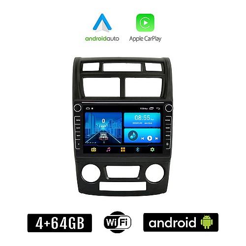 KIA SPORTAGE (2004-2010 με χειροκίνητο κλιματισμό) Android οθόνη αυτοκίνητου 4+64GB με GPS WI-FI (ηχοσύστημα αφής 8" ιντσών 4GB CarPlay Android Auto Car Play Youtube Playstore MP3 USB Radio Bluetooth εργοστασιακή 4x60W Navi)