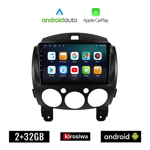KIROSIWA MAZDA 2 2007-2014 Android οθόνη αυτοκίνητου 2GB με GPS WI-FI (ηχοσύστημα αφής 9" ιντσών OEM Android Auto Apple Carplay Youtube Playstore MP3 USB Radio Bluetooth Mirrorlink εργοστασιακή, 4x60W, AUX)