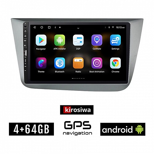 SEAT ALTEA (2004-2015) Android οθόνη αυτοκίνητου 4GB με GPS WI-FI (ηχοσύστημα αφής 9" ιντσών OEM Youtube Playstore MP3 USB Radio Bluetooth Mirrorlink εργοστασιακή, 4x60W, Navi, ασημί)