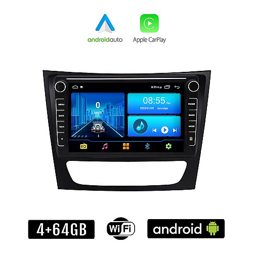 MERCEDES E (W211) 2003-2009 Android οθόνη αυτοκίνητου 4+64GB με GPS WI-FI (ηχοσύστημα αφής 8" ιντσών 4GB CarPlay Android Auto Car Play Youtube Playstore MP3 USB Radio Bluetooth Mirrorlink εργοστασιακή, 4x60W, Benz)