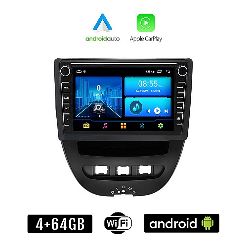 TOYOTA AYGO (2005 - 2014) Android οθόνη αυτοκίνητου 4+64GB με GPS WI-FI (ηχοσύστημα αφής 8" ιντσών 4GB CarPlay Android Auto Car Play Youtube Playstore MP3 USB Radio Bluetooth Mirrorlink εργοστασιακή 4x60W spotify)