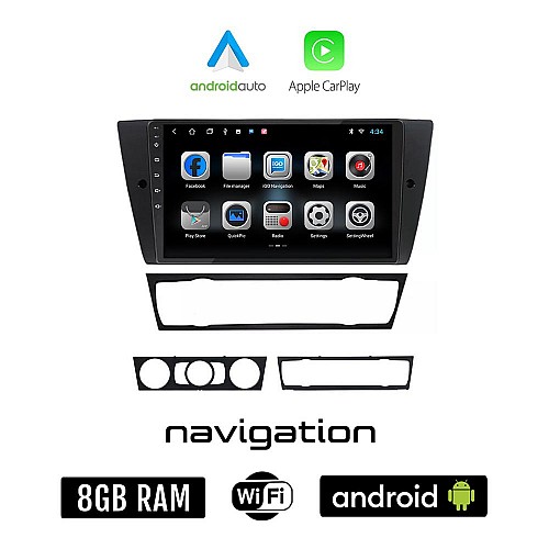 BMW E90 (E91, E92, E93) 2005 - 2012 Android οθόνη αυτοκίνητου 8GB + 128GB με GPS WI-FI (E91 E92 E93 ηχοσύστημα αφής 9" ιντσών OEM Android Auto Apple Carplay Youtube Playstore MP3 USB Radio Bluetooth Mirrorlink εργοστασιακή 4x60W)