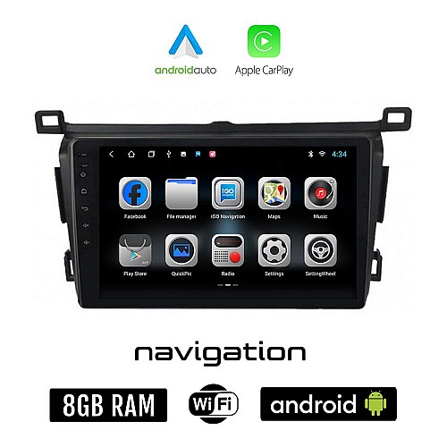 TOYOTA RAV4 (2013 -  2019) Android οθόνη αυτοκίνητου 8GB + 128GB με GPS WI-FI (ηχοσύστημα αφής 9" ιντσών OEM Android Auto Apple Carplay RAV 4 Youtube Playstore MP3 USB Radio Bluetooth Mirrorlink εργοστασιακή, 4 x 60W)