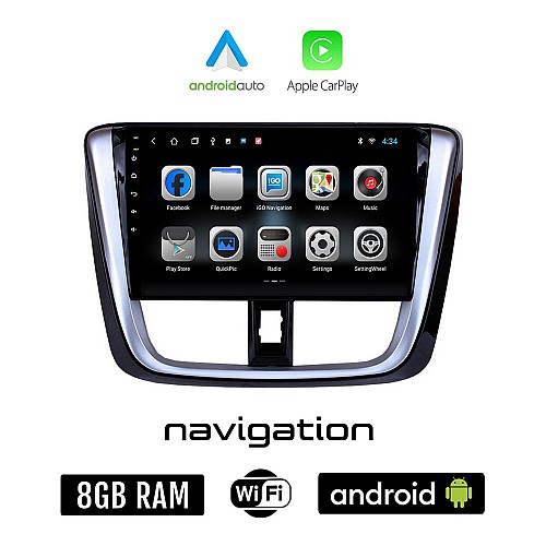 TOYOTA YARIS (2015 - 2020) Android οθόνη αυτοκίνητου 8GB + 128GB με GPS WI-FI (ηχοσύστημα αφής 9" ιντσών OEM Android Auto Apple Carplay Youtube Playstore MP3 USB Radio Bluetooth Mirrorlink εργοστασιακή, 4x60W)