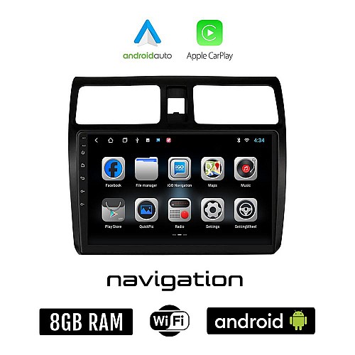 SUZUKI SWIFT (2005 - 2011) Android οθόνη αυτοκίνητου 8GB + 128GB με GPS WI-FI (ηχοσύστημα αφής 10" ιντσών OEM Android Auto Apple Carplay Youtube Playstore MP3 USB Radio Bluetooth Mirrorlink εργοστασιακή, 4x60W)