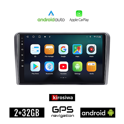 KIROSIWA OPEL Android για CORSA C D, ASTRA H G, VECTRA ZAFIRA ANTARA οθόνη αυτοκίνητου 2GB με GPS WI-FI (ηχοσύστημα αφής 9" ιντσών Auto Apple Carplay Youtube Playstore MP3 USB Bluetooth εργοστασιακή 4x60W OEM, γκρί)