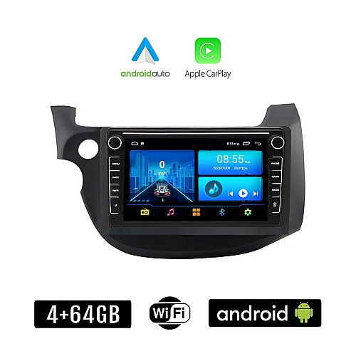 HONDA JAZZ (2008 - 2012) Android οθόνη αυτοκίνητου 4+64GB με GPS WI-FI (ηχοσύστημα αφής 8" ιντσών 4GB CarPlay Android Auto Car Play Youtube Playstore MP3 USB Radio Bluetooth Mirrorlink εργοστασιακή, 4x60W, Navi)