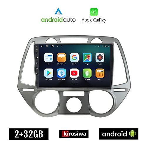 KIROSIWA HYUNDAI i20 (2008 - 2013) Android οθόνη αυτοκίνητου 2GB με GPS WI-FI (ηχοσύστημα αφής 9" ιντσών OEM Android Auto Apple Carplay Youtube Playstore MP3 USB Radio Bluetooth Mirrorlink εργοστασιακή, 4x60W, AUX)