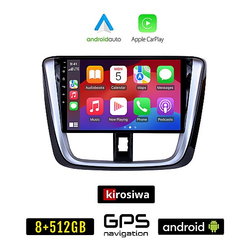 KIROSIWA TOYOTA YARIS (2015 - 2020) Android οθόνη αυτοκίνητου 8GB + 256GB με GPS WI-FI (ηχοσύστημα αφής 9" ιντσών OEM Android Auto Apple Carplay Youtube Playstore MP3 USB Radio Bluetooth Mirrorlink εργοστασιακή, 4x60W, AUX)