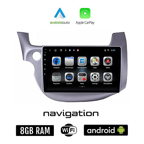 HONDA JAZZ (2008 - 2012) Android οθόνη αυτοκίνητου 8GB + 128GB με GPS WI-FI (ηχοσύστημα αφής 10" ιντσών OEM Android Auto Apple Carplay Youtube Playstore MP3 USB Radio Bluetooth Mirrorlink εργοστασιακή, 4x60W)