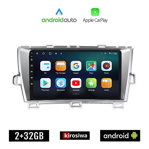 KIROSIWA TOYOTA PRIUS (2009 - 2015) Android οθόνη αυτοκίνητου 2GB με GPS WI-FI (ηχοσύστημα αφής 9" ιντσών OEM Android Auto Apple Carplay Youtube Playstore MP3 USB Radio Bluetooth Mirrorlink εργοστασιακή, 4 x 60W, AUX)