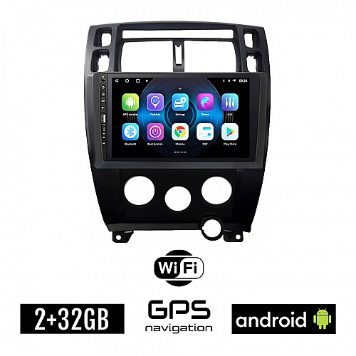 HYUNDAI TUCSON (2004 - 2010) A/C Android οθόνη αυτοκίνητου 2GB με GPS WI-FI (ηχοσύστημα αφής 9" ιντσών OEM Youtube Playstore MP3 USB Radio Bluetooth Mirrorlink εργοστασιακή, 4x60W, Navi, μαύρο)