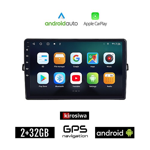 KIROSIWA TOYOTA AURIS (2007 - 2012) Android οθόνη αυτοκίνητου 2GB με GPS WI-FI (ηχοσύστημα αφής 10" ιντσών Android Auto Apple Carplay Youtube Playstore MP3 USB Radio Bluetooth Mirrorlink εργοστασιακή, 4x60W)