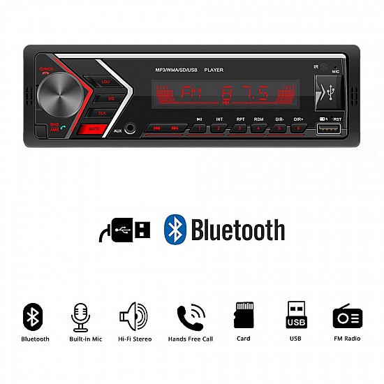 Radio USB με Bluetooth MP3 μικρόφωνο (1-DIN OEM universal ηχοσύστημα ραδιόφωνο αυτοκινήτου 1DIN radioUSB ράδιο SD Card microSD 4 x 60 Watt ανοιχτή ακρόαση 1 DIN 4x60W lcd ενισχυτής οθόνη) GR505