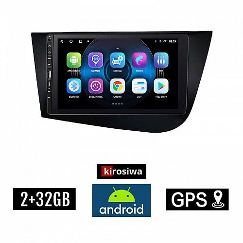 SEAT LEON (2005-2011) Android οθόνη αυτοκίνητου 2GB με GPS WI-FI (ηχοσύστημα αφής 9" ιντσών OEM Youtube Playstore MP3 USB Radio Bluetooth Mirrorlink εργοστασιακή, 4x60W, Navi, μαύρο)