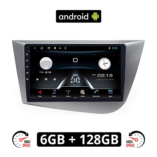SEAT LEON (2005-2011) Android οθόνη αυτοκίνητου 6GB με GPS WI-FI (ηχοσύστημα αφής 9" ιντσών OEM Youtube Playstore MP3 USB Radio Bluetooth Mirrorlink εργοστασιακή, 4x60W, AUX, ασημί)