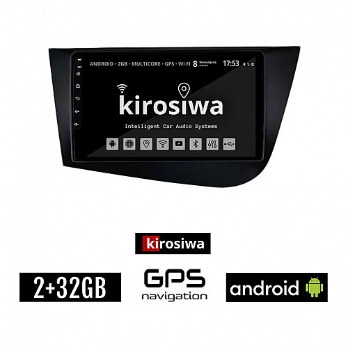 KIROSIWA 2+32GB SEAT LEON (2005-2011) Android οθόνη αυτοκίνητου 2GB με GPS WI-FI (ηχοσύστημα αφής 9" ιντσών OEM Youtube Playstore MP3 USB Radio Bluetooth Mirrorlink εργοστασιακή, 4x60W, AUX, μαύρο)