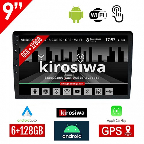 Ηχοσύστημα Kirosiwa 6GB με οθόνη αφής 9" ιντσών, Android και Ελληνικό GPS (Android Auto Apple Carplay WI-FI Youtube USB Bluetooth 2DIN MP3 MP5 2-DIN αυτοκινήτου navi πλοηγός Mirrorlink 4x60W 2-DIN Uiversal)