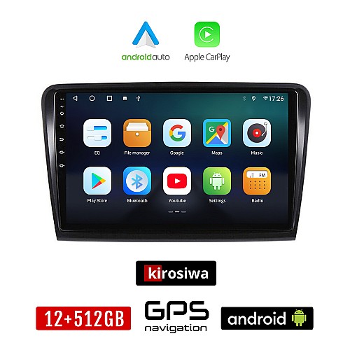 KIROSIWA SKODA SUPERB (2008 - 2015) Android οθόνη αυτοκίνητου 12GB + 512GB με GPS WI-FI (ηχοσύστημα αφής 10" ιντσών Android Auto Apple Carplay Youtube Playstore MP3 USB Radio Bluetooth Mirrorlink εργοστασιακή, 4x60W, AUX)