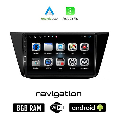 Volkswagen VW TOURAN (μετά το 2016) Android οθόνη αυτοκίνητου 8GB + 128GB με GPS WI-FI (ηχοσύστημα αφής 10" ιντσών OEM Android Auto Apple Carplay Youtube Playstore MP3 USB Radio Bluetooth Mirrorlink, 4x60W,  AUX, USB)