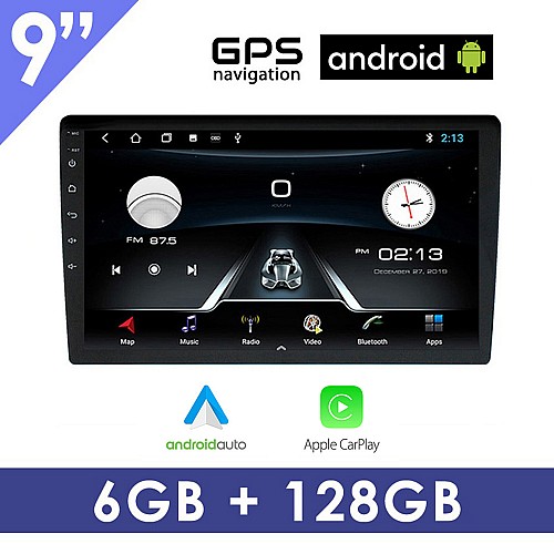 Android 6GB 9" ιντσών οθόνη αυτοκινήτου με GPS (Android Auto Apple Carplay ηχοσύστημα WI-FI Youtube USB 2DIN MP3 MP5 Bluetooth Mirrorlink 4x60W Universal)