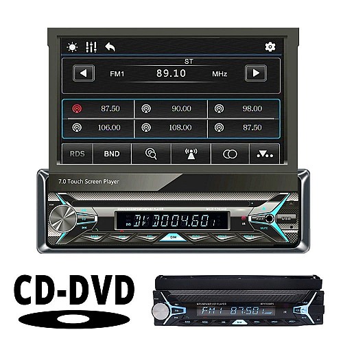 Ηχοσύστημα Αυτοκινήτου Universal 1DIN CD/DVD (Bluetooth/USB/AUX) με Οθόνη Αφής 7" & Αποσπώμενη Πρόσοψη 20840