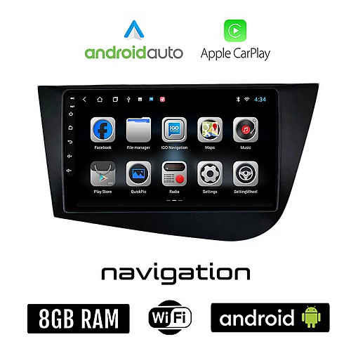 SEAT LEON (2005-2011) Android οθόνη αυτοκίνητου 8GB + 128GB με GPS WI-FI (ηχοσύστημα αφής 9" ιντσών OEM Android Auto Apple Carplay Youtube Playstore MP3 USB Radio Bluetooth Mirrorlink εργοστασιακή, 4x60W, μαύρο)