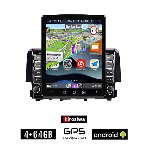 KIROSIWA HONDA CIVIC (μετά το 2016) Android οθόνη αυτοκίνητου 4GB με GPS WI-FI (ηχοσύστημα αφής 9.7" ιντσών OEM Youtube Playstore MP3 USB Radio 4+64GB Bluetooth Mirrorlink εργοστασιακή, 4x60W, AUX)