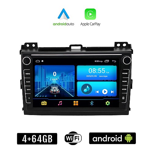 TOYOTA LAND CRUISER (2003-2009) Android οθόνη αυτοκίνητου 4+64GB με GPS WI-FI (TOYOTA LANDCRUISER ηχοσύστημα αφής 8" ιντσών 4GB CarPlay Android Auto Car Play Youtube Playstore MP3 USB Radio Bluetooth εργοστασιακή 4x60W Navi)
